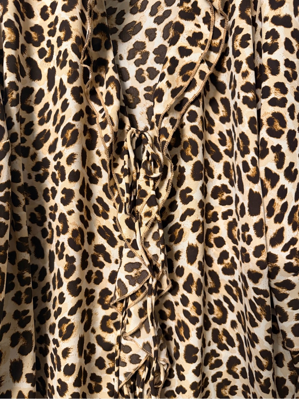 Leopard Ruffle Tie-Front Blouse - Beige/Brown - Picture 4 of 5